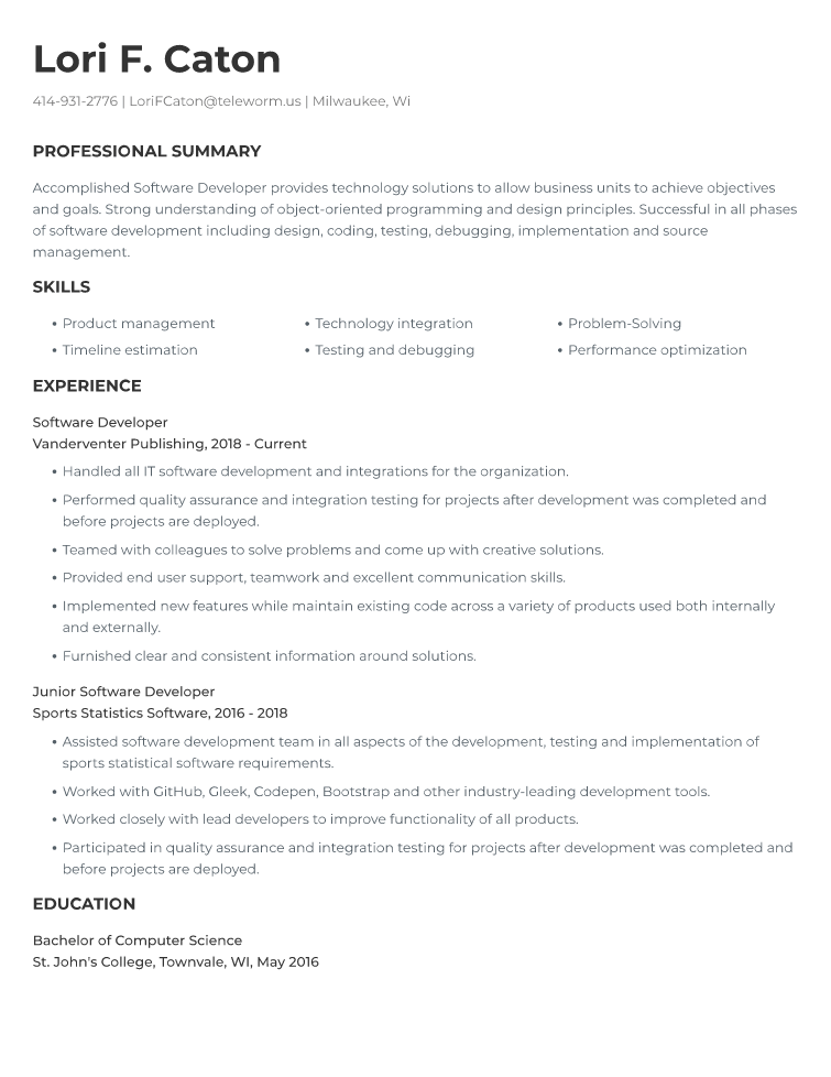 Software Developer Resume Examples | ResumeNerd