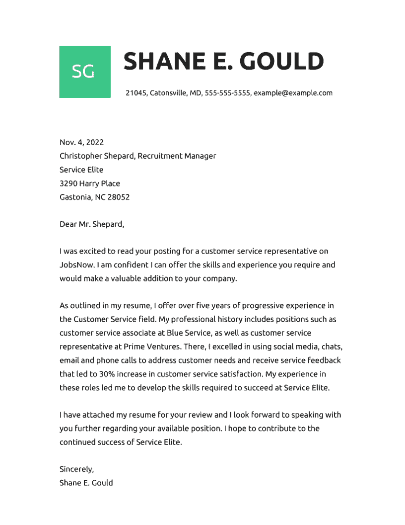 2024 Customer Service Cover Letter Fillable Printable Pdf And Forms 